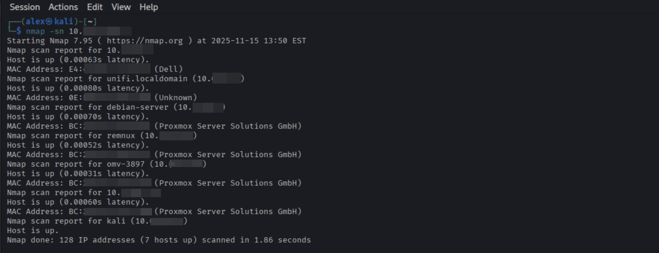 Nmap host discovery output