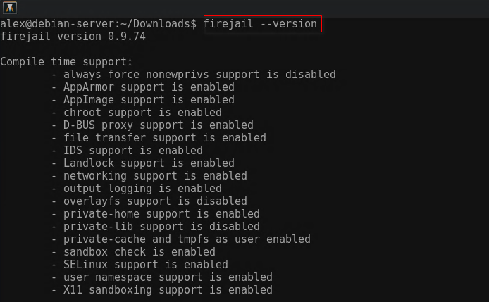 Firejail installation and version check