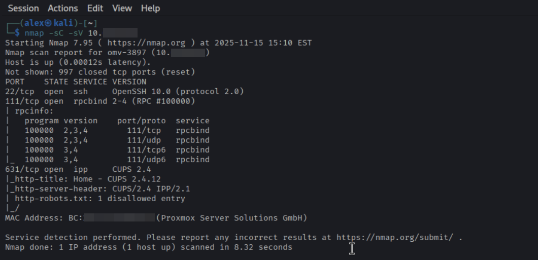 Nmap service and version detection