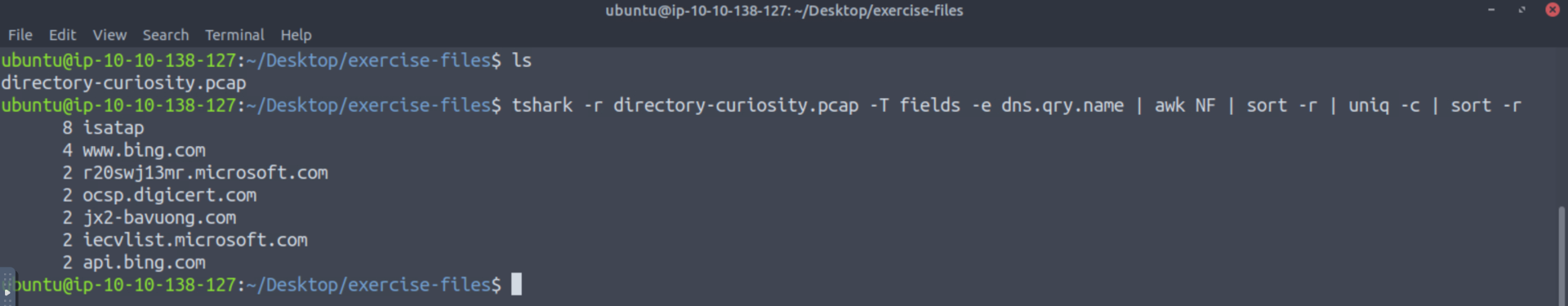 Screenshot for Question 1